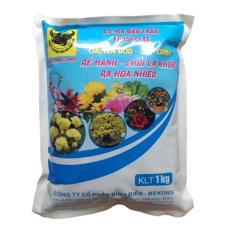 Gói 1kg Phân bón đầu trâu NPK 17-15-7+TE - Rễ mạnh, chồi lá khỏe, ra hoa nhiều