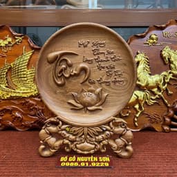 Tranh đĩa phong thuỷ,đĩa gỗ trạm chữ Tâm gỗ hương đá cao cấp 5