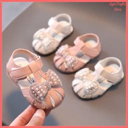 Dép sandal cao cấp tập đi trẻ em phối nơ phong cách vintage chống vấp cho bé gái [A10] 2