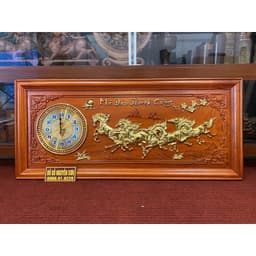 Tranh Đồng hồ Gỗ Hương / mẫu bát mã /dát vàng kích thước 48*108,dày 4cm 1