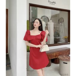 [Xả kho nghỉ bán] Đầm nữ dữ tiệc tay bồng nơ ngực thanh lịch - Váy xòe phối nơ 3M - Đầm nơ thiết kế 5