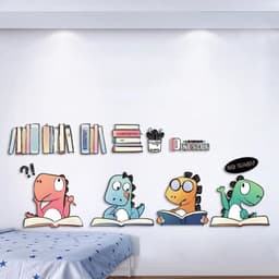 Decan dán tường 3d cho bé khủng long học bài trang trí phòng ngủ tủ quần áo 2