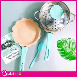 Bộ nồi chảo hoa đá kèm xửng hấp nấu đồ ăn dặm, men đá chống dính cao cấp cho bé 3