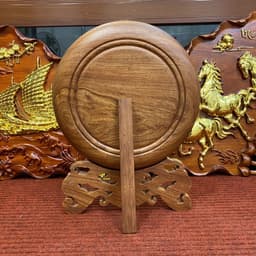 Tranh đĩa phong thuỷ,đĩa gỗ trạm chữ Tâm gỗ hương đá cao cấp 6