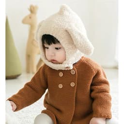 Mũ Lông Cừu Tai Thỏ Trùm Đầu Cho Bé Trai, Bé Gái 1-4Y Siêu Xinh, Chất Len Mềm Mịn Giữ Ấm Tốt 3