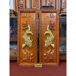 Tranh Cá Gỗ Hương Lý Ngư Vọng Nguyệt Dát Vàng Đài loan 24k bền đẹp 1