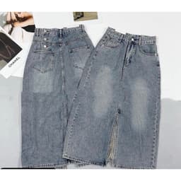 Chân váy jean bò dáng dài xẻ trước cúc sau hàng QC 3