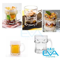 Bộ 6 Cốc Thủy Tinh Vàng Có Quai 300ML – Ly Dập Nổi 3D Sang Trọng, Thành Dày Dặn, Cầm Chắc Tay 6