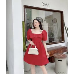 [Xả kho nghỉ bán] Đầm nữ dữ tiệc tay bồng nơ ngực thanh lịch - Váy xòe phối nơ 3M - Đầm nơ thiết kế 2