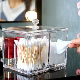 Hộp đựng bông tẩy trang và tăm bông bằng mica trong suốt cao cấp , hộp đựng trang sức tiện lợi 6