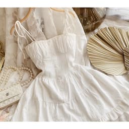 Đầm nữ trắng hai dây cúp ngực dáng xoè - Đầm nữ 2 dây bèo nhún - Đầm hotgirl đũi nhấn ngực 7