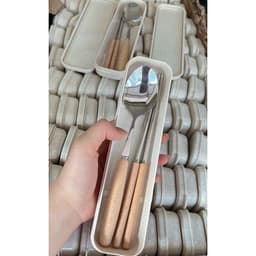 Set bộ thìa đũa inox cán gỗ sồi cao cấp 2