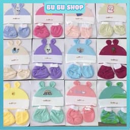 Combo mũ bao tay bao chân cho bé sơ sinh chất cotton 4