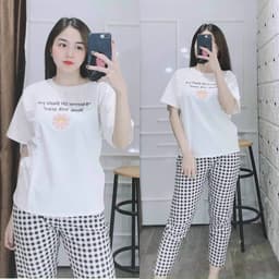 Đồ Bộ Nữ Bigsize LIMO Quần Dài Caro Hoa Cúc Thun Cotton Co Giãn Mặc Nhà Đi Chơi Dễ Thương 43-85kg DB10 2
