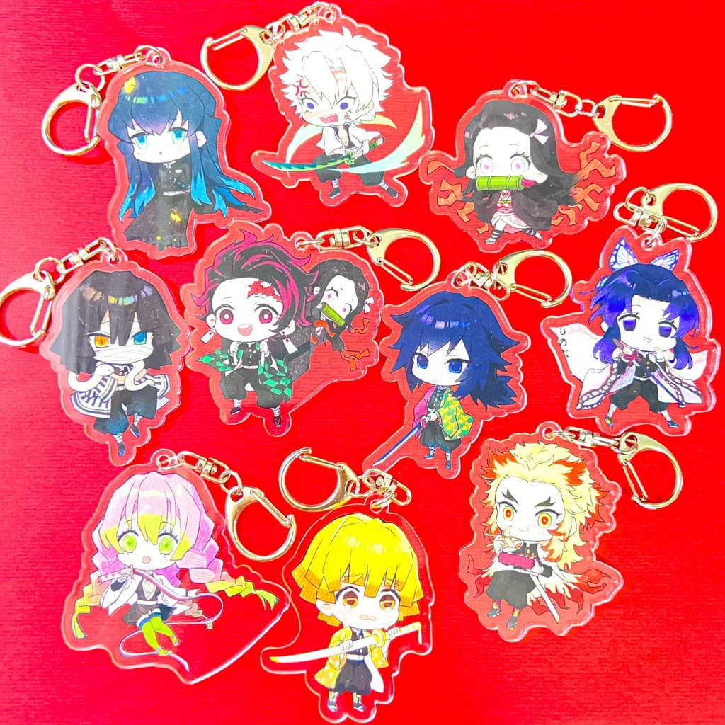 (mua 1 tặng 1) ( Mica ) Móc khóa KIMETSU NO YAIBA THANH GƯƠM DIỆT QUỶ ver CẦM KIẾM anime chibi đáng yêu