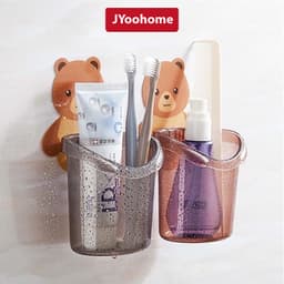 Cốc Dán Tường Hình Gấu JYoohome Để Bàn Chải Đánh Răng Hình Gấu Có Lỗ Thoát Nước Tiện Lợi 2