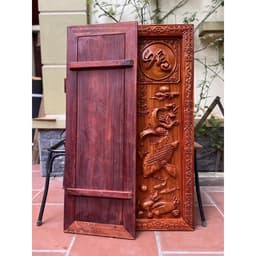 Tranh cá chép " Lý ngư vọng nguyệt " gỗ hương , khung ván dày 4cm 3
