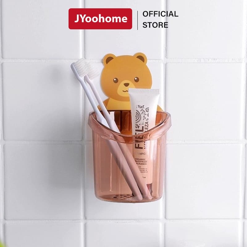 Cốc Dán Tường Hình Gấu JYoohome Để Bàn Chải Đánh Răng Hình Gấu Có Lỗ Thoát Nước Tiện Lợi