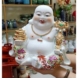 [Hàng Cao Cấp] Tượng Phật Di Lạc, Phật Di Lạc Ngồi Áo Gấm Cầm Thoi Vàng Và Gậy Như Ý Tài Lộc 5