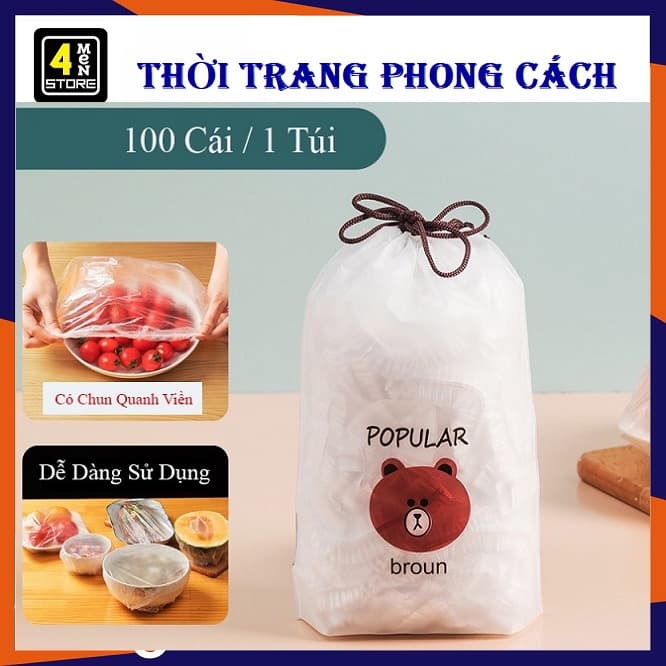 100 chiếc Màng bọc thực phẩm co giãn siêu dai có chun hình túi gấu Có thể tái sử dung - Màn Bọc Gấu