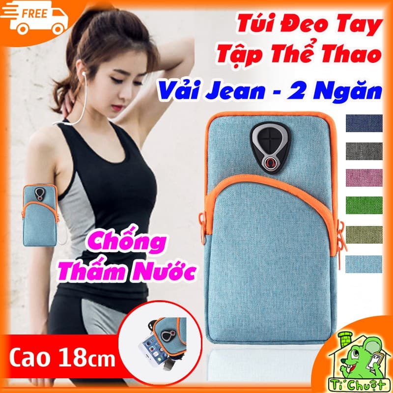 [Vải Jean Nỉ] Bao Túi Đeo Tay 2 Ngăn Đựng Điện Thoại Tập GYM Thể Thao Chạy Bộ Có Khe Cắm Gắn Tai Nghe Dây