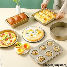 Khuôn làm bánh cao cấp chống dính SET 5 chiếc, khuôn nướng bánh mì, pizza, cupcake bằng thép carbon an toàn 3