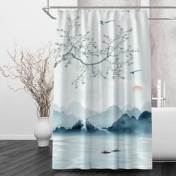 Rèm treo nhà tắm chống nước/ chống ẩm in hình phong cảnh Trung Hoa mới 2