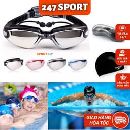 Kính bơi tráng gương trẻ em người lớn Tặng Hộp cao cấp cận thị mũ bơi silicon nam nữ đi biển mùa hè 8