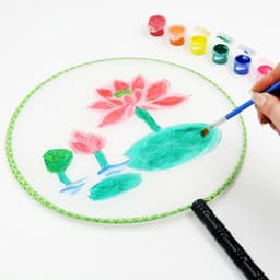 Quạt tròn trơn vải cán nhựa DIY vẽ trang trí cầm tay cổ trang 6