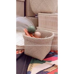 Giỏ cói trồng cây, đựng quần áo/decor tự nhiên kính phi 35cm 6