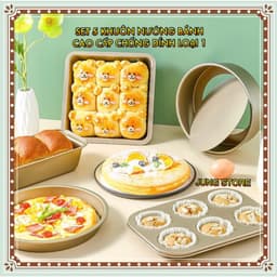 Khuôn làm bánh cao cấp chống dính SET 5 chiếc, khuôn nướng bánh mì, pizza, cupcake bằng thép carbon an toàn 1