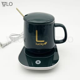 [Hỏa Tốc HCM] Bộ Cốc Ly Sứ Hâm Nóng Lucky Thông Minh Cao Cấp, Kèm Đế Điện Hâm Cafe, Sữa, Trà Tặng Kèm Thìa Mạ Vàng 2