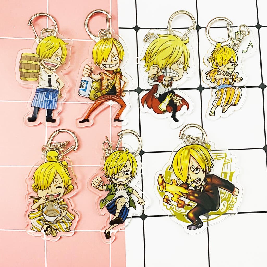(mua 1 tặng 1) Móc khóa mica in hình anime One Piece Đảo Hải Tặc Sanji hình in 2 mặt