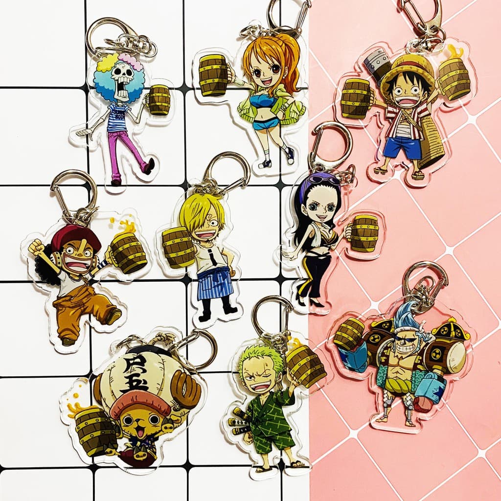 (mua 1 tặng 1) ( Mica trong acrylic ) Móc khóa One Piece Đảo Hải Tặc ver Kanpai quà tặng xinh xắn dễ thương anime chibi