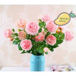 Cành hoa mẫu đơn 3 bông xinh xắn decor chụp ảnh ( hoa hồng lụa hoa giả ) 7
