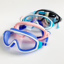 Kính bơi trẻ em không gọng + kèm nút bịt tai góc siêu rộng 230º có viền 1.5cm ngăn nước vào mắt cao su silicon 8