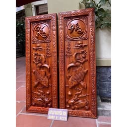 Tranh cá chép " Lý ngư vọng nguyệt " gỗ hương , khung ván dày 4cm 2