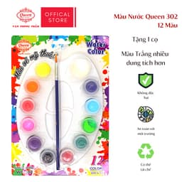 Màu nước Queen (Nữ Hoàng) - Hộp 12 Màu - Chính Hãng - Tặng Kèm Cọ Vẽ - Thêm Dung Tích Màu Trắng - WC302 1