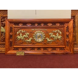 Tranh Đồng Hồ bát mã , gỗ hương đỏ ,dát vàng loại1 cao cấp 6