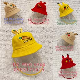 [Bé 2-6 tuổi] Mũ bucket vành chống giọt bắn trẻ em, vòng đầu 51cm, tấm chắn có thể tháo rời, chất mát, có dây quai nón 2
