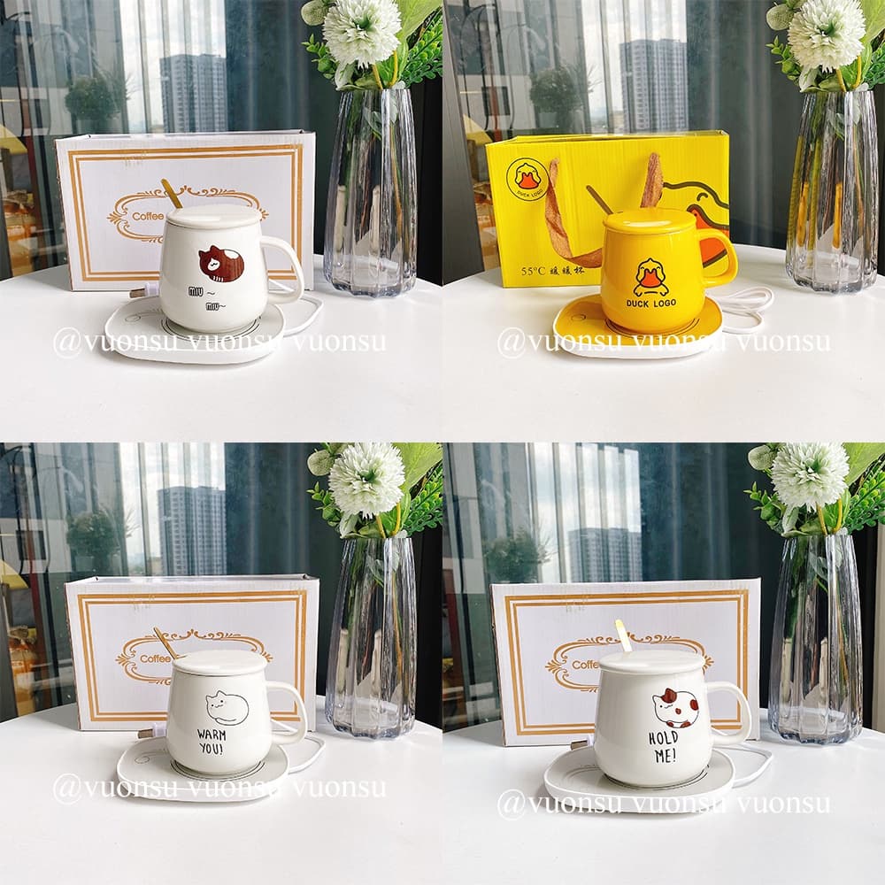 [XẢ KHO] Cốc Hâm Nóng đồ uống kèm đế điện, Bộ ly sứ kèm đế điện hâm nóng trà, cafe, hâm sữa - VS466