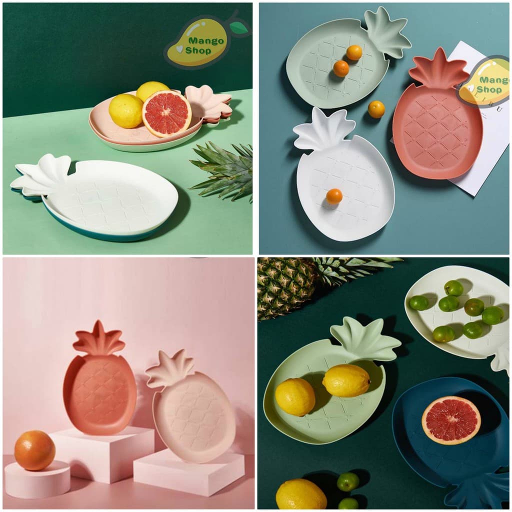 Đĩa quả dứa pastel xinh xắn có giá kê điện thoại ( Đĩa dứa decor chụp ảnh đồ ăn )