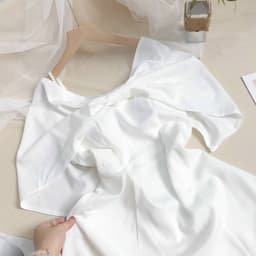 Đầm nữ dự tiệc trắng nơ phủ vai - Váy nữ phối nơ ngực bẹt vai - Đầm nữ trắng dáng xòe rớt vai 8