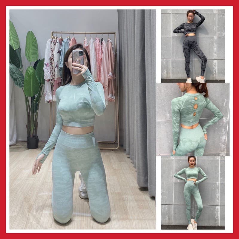 Đồ tập gym , bộ đồ tập thể thao nữ dài tay xanh mint Gymshark