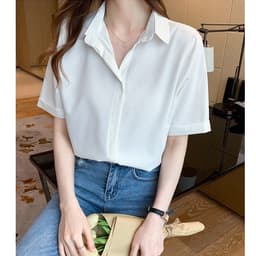 Áo sơ mi nữ kiểu tay ngắn form rộng công sở LOKISO SM05 5
