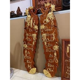 Tranh Câu Đối Cha Mẹ Gỗ Hương Hình Tàu Lá Chuối kích thước 25*107cm 5