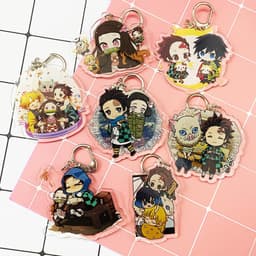 (mua 1 tặng 1) ( Mica ) Móc khóa Kimetsu no Yaiba Thanh gươm diệt quỷ ver nền cute quà tặng dễ thương anime chibi 1
