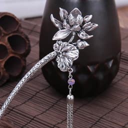 TRÂM CÀI TÓC CỔ TRANG HOA SEN HOA NHÍ MÀU BẠC - Bộ Sưu Tập Trâm Hoa Mẫu Đơn Hoa Hồng Sen Đá 6