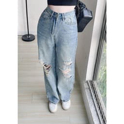 Quần Jean rách  ống rộng Quần bò Nữ Dáng Suông chất Jeans Lưng Cao Ulzzang,dễ phối đồ 2