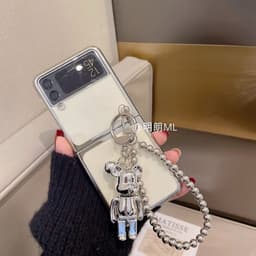 [ORDER] Ốp Samsung Z Flip 4 - ZFlip3 - Z Flip3 - Flip4 5G viền tráng gương tím kèm dây gấu bearbrick bạc cá tính cute 3